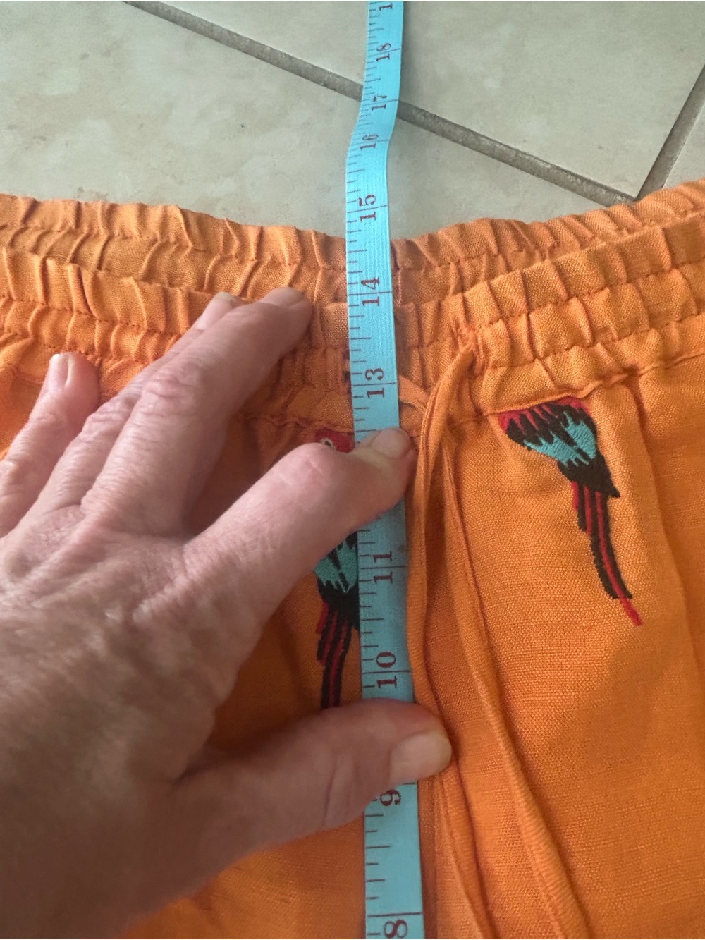 Farm Rio Linen Pants Embroidered Tropical Beach Parrot Beaded Tassel Large READ - Picture 16 of 17